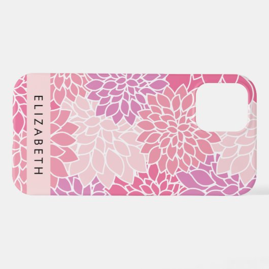 Roze dahlia bloemen, bloemenpatroon, Jouw naam iPhone Hoesje (Achterkant horizontaal)