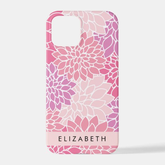 Roze dahlia bloemen, bloemenpatroon, Jouw naam iPhone Hoesje (Achterkant)