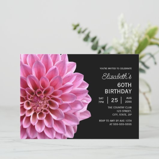 Roze Dahlia Bloemen Herfst Zwart 60ste Verjaardag Kaart (Staand voorkant)