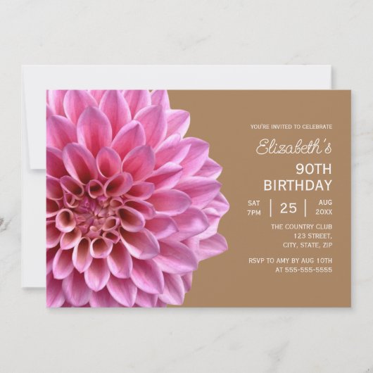 Roze Dahlia Bloemen Koper 90ste Verjaardag Kaart (Voorkant)