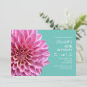 Roze Dahlia Bloemen Turquoise 40ste verjaardag Kaart (Staand voorkant)