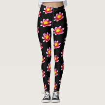 Roze Dahlia Bloemendruk Zwarte Leggings