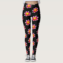 Roze Dahlia bloemenprint Zwarte Leggings