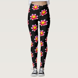 Roze Dahlia bloemenprint Zwarte Leggings