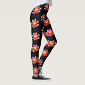 Roze Dahlia bloemenprint Zwarte Leggings (Rechts)