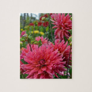 Roze dahlia-bloemtuin legpuzzel