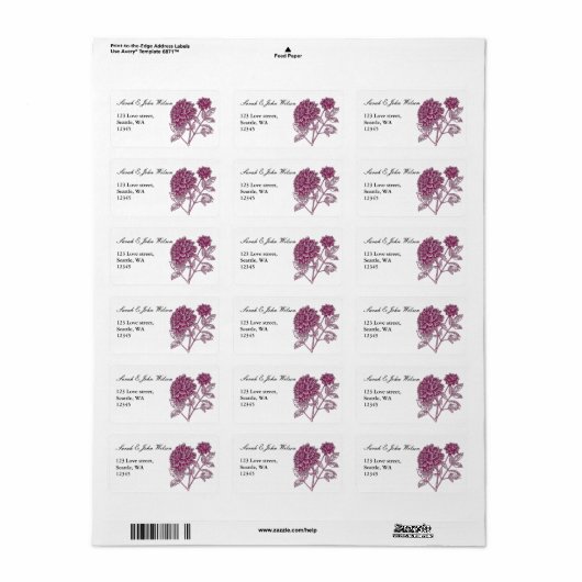 Roze dahlia bruiloft, label retouradres (Full Sheet)