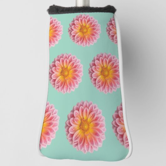 Roze Dahlia en dauwdruppels Golfheadcover (Draai 90)