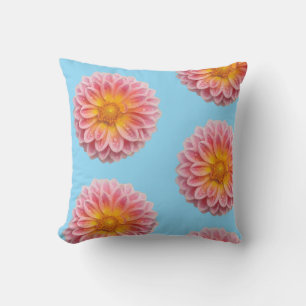 Roze Dahlia en dauwdruppels Kussen
