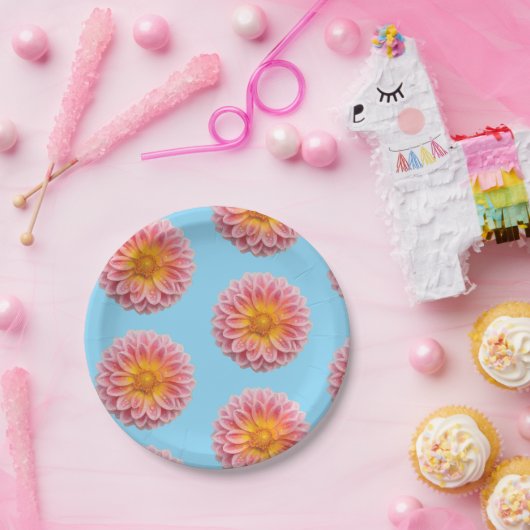 Roze Dahlia en dauwdruppels Papieren Bordje (Feest)