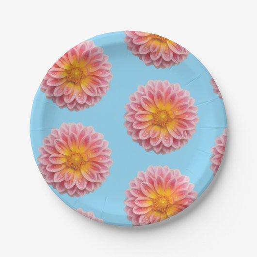 Roze Dahlia en dauwdruppels Papieren Bordje (Voorkant)