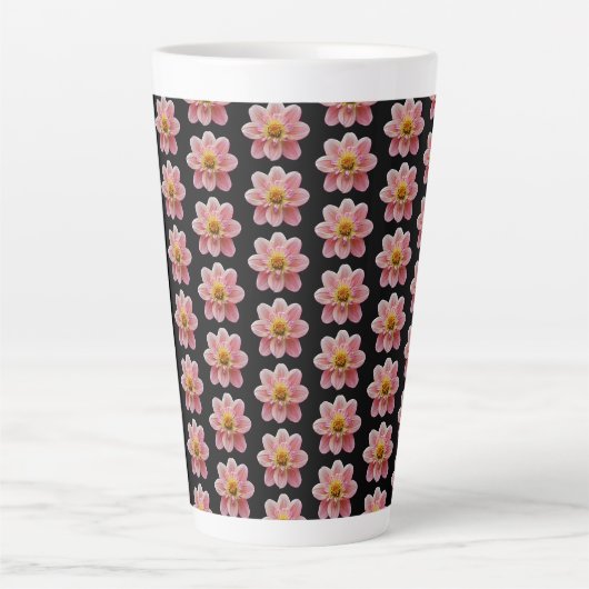 Roze Dahlia Floral Pattern op Black Latte Mok (Voorkant)