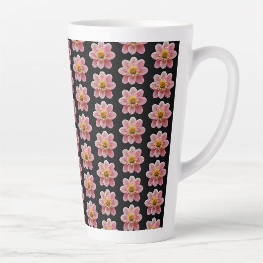 Roze Dahlia Floral Pattern op Black Latte Mok (Rechts)