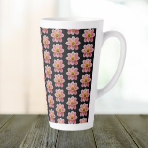 Roze Dahlia Floral Pattern op Black Latte Mok