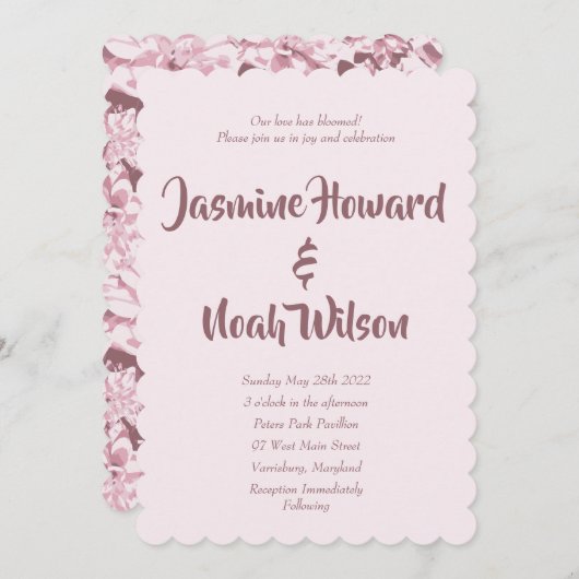 -Roze Dahlia Floral Wedding Invitations Kaart (Voorkant / Achterkant)
