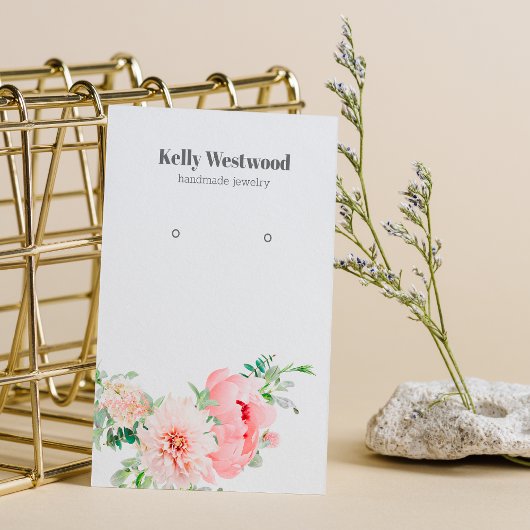 Roze Dahlia Flower Blossom Earring Display Kaart Visitekaartje