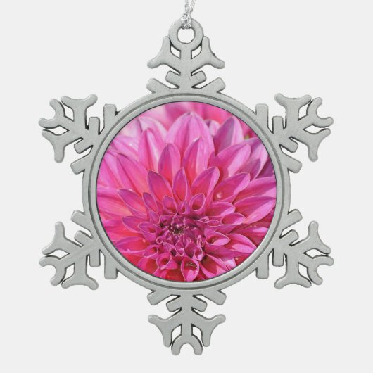 Roze dahlia flower print kerstversiering tin sneeuwvlok ornament (Voorkant)