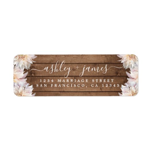Roze Dahlia Flower Rustic Wood Return Address Etiket (Voorkant)