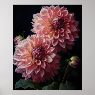 Roze Dahlia Flowers Art Print Poster
