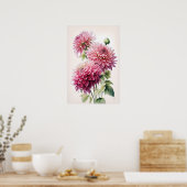 Roze Dahlia Flowers Art Print Poster (Keuken)
