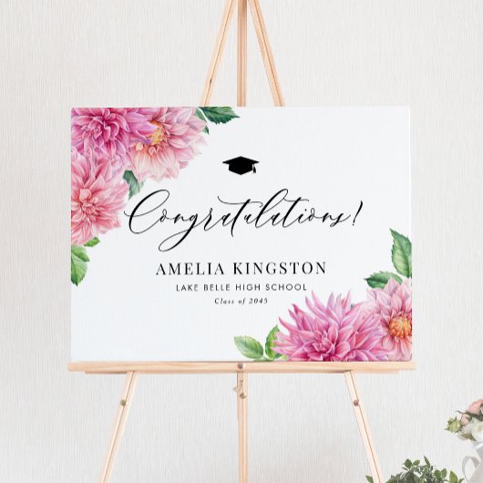 Roze Dahlia Gefeliciteerd Afstuderen Poster