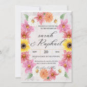 Roze Dahlia lijst Waterverf bruiloft Kaart (Voorkant)