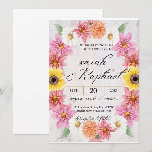 Roze Dahlia lijst Waterverf bruiloft Kaart (Voorkant / Achterkant)