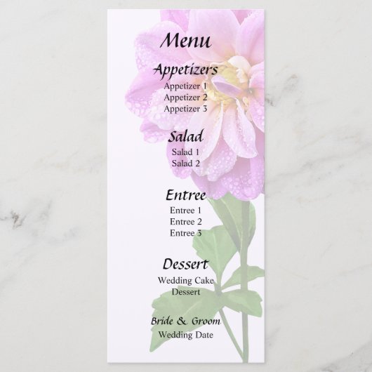 Roze Dahlia met dauw Menu (Voorkant)