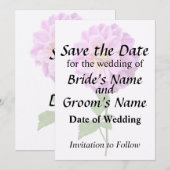 Roze Dahlia met dauw Save The Date (Voorkant / Achterkant)