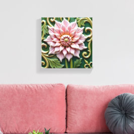 Roze Dahlia op Groen Canvas Afdruk