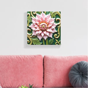 Roze Dahlia op Groen Canvas Afdruk