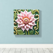 Roze Dahlia op Groen Canvas Afdruk (Insitu (Houten vloer))