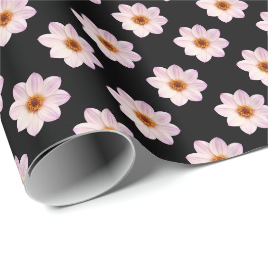 Roze Dahlia-patroon - Volledige kleur op zwart Cadeaupapier (Rol Hoek)
