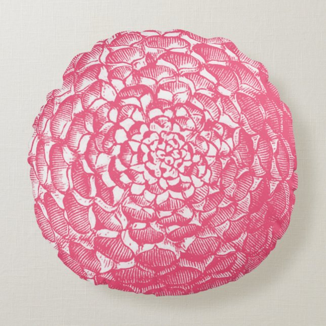 Roze Dahlia Rond Kussen (Voorkant)