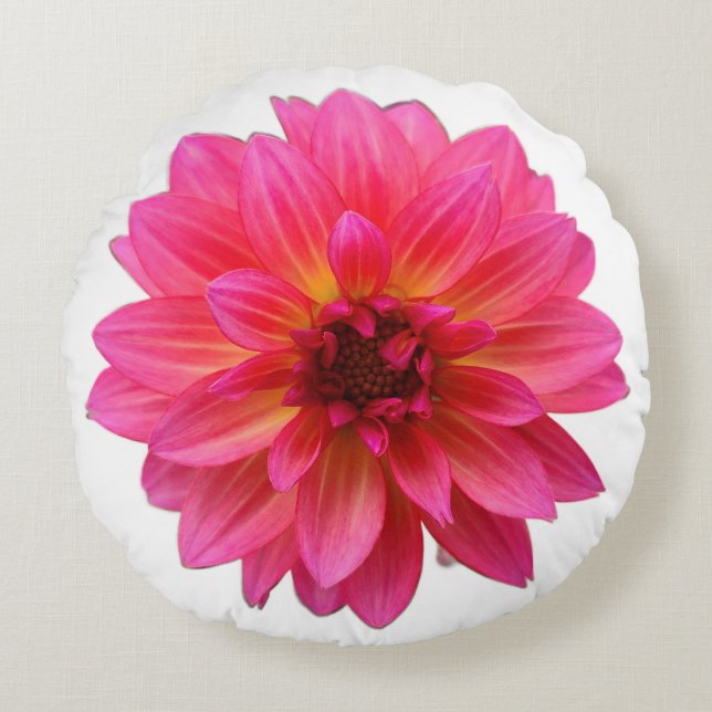 Roze Dahlia Rond Kussen (Voorkant)