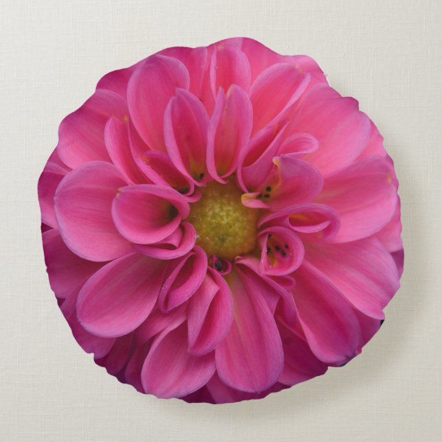 Roze Dahlia Round Sierkussen Rond Kussen (Achterkant)