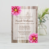 Roze Dahlia Rustic Barn Wood Vrijgezellenfeest Kaart (Staand voorkant)