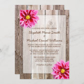 Roze Dahlia Rustic Barn Wood Wedding Invitting Kaart (Voorkant / Achterkant)