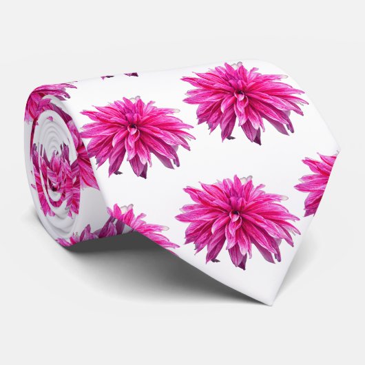 Roze Dahlia Single Elegant Bloem Herhaal Wit Stropdas (Opgerold)
