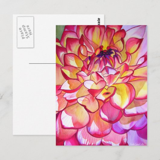 Roze Dahlia waterverf fijne kunst Briefkaart (Voorkant / Achterkant)