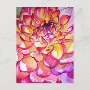 Roze Dahlia waterverf fijne kunst Briefkaart
