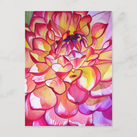 Roze Dahlia waterverf fijne kunst Briefkaart (Voorkant)