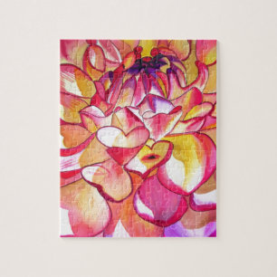 Roze Dahlia waterverf fijne kunst Legpuzzel