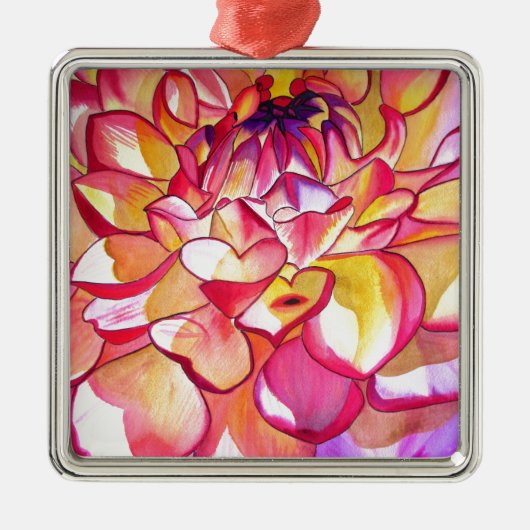 Roze Dahlia waterverf fijne kunst Metalen Ornament (Voorkant)