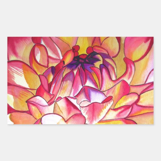 Roze Dahlia waterverf fijne kunst Rechthoekige Sticker (Voorkant)