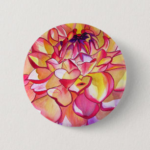 Roze Dahlia waterverf fijne kunst Ronde Button 5,7 Cm
