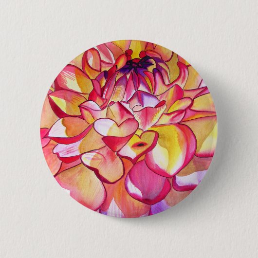 Roze Dahlia waterverf fijne kunst Ronde Button 5,7 Cm (Voorkant)