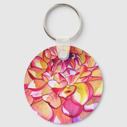 Roze Dahlia waterverf fijne kunst Sleutelhanger (Voorkant)
