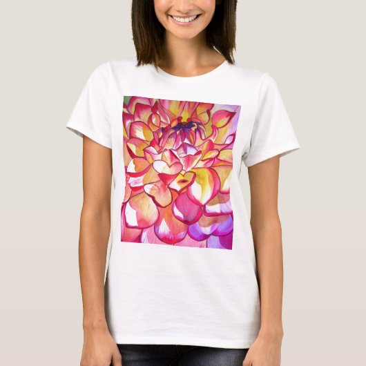 Roze Dahlia waterverf fijne kunst T-shirt (Voorkant)