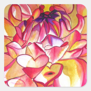 Roze Dahlia waterverf fijne kunst Vierkante Sticker